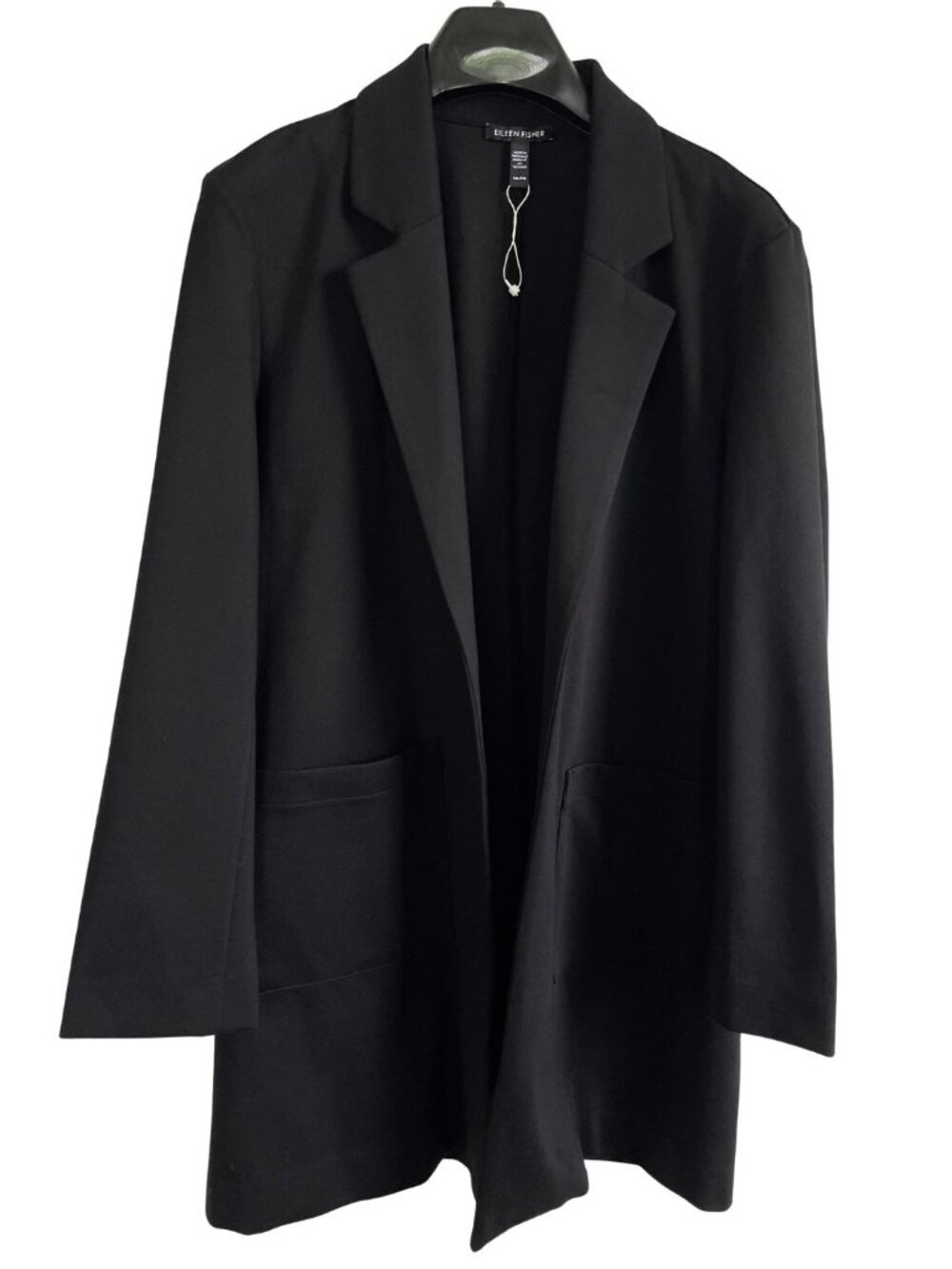 Eileen Fisher Tencel Washable Flex Ponte Long Black Blazer Size PM Lagenlook